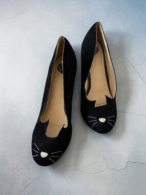 TUK Womens Black Cat Whiskered Heels Size 10